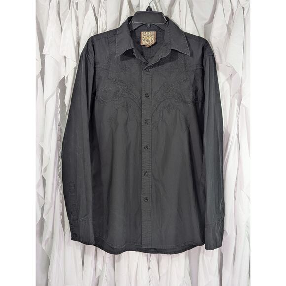 Roar Emboidered Western/Rodeo Gothic Black Button Up Large Vintage 90's Griffins - Picture 1 of 12